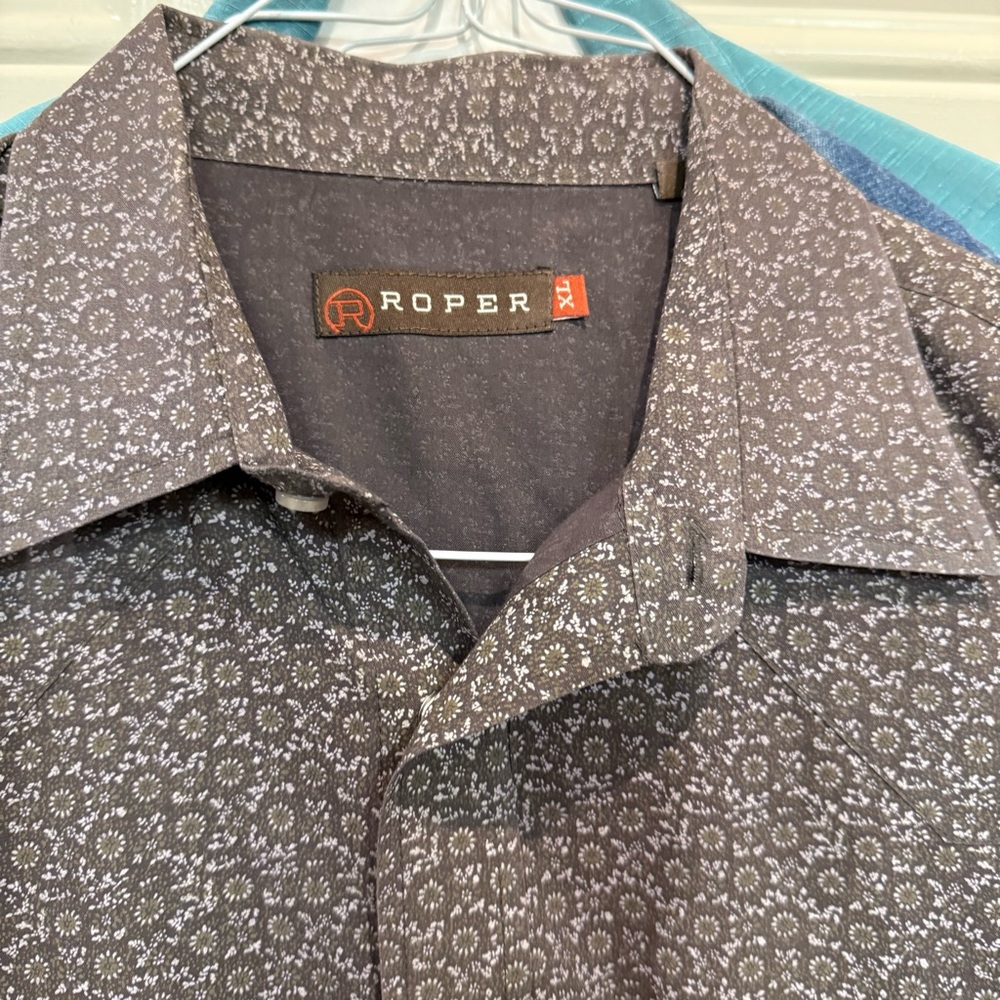 Roper Men's Patterned Brown Button-Down Shirt Wit… - image 2